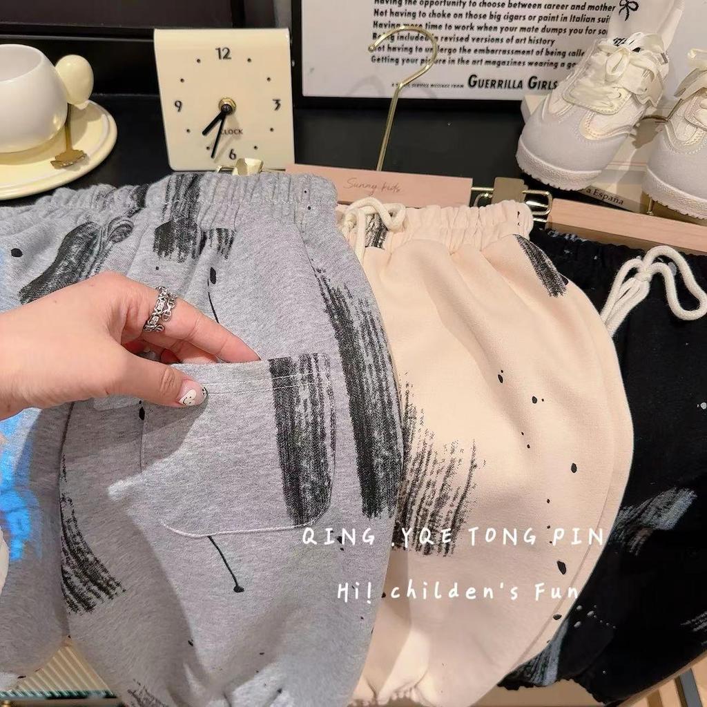 2024 Autumn Graffiti Print Korean-Style Casual Pants for Boys and Girls