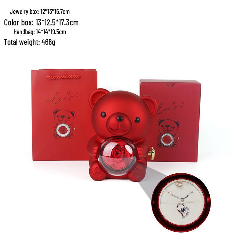 Valentine's Day Rotating Jewelry Gift Box with Necklace & Rose Flower