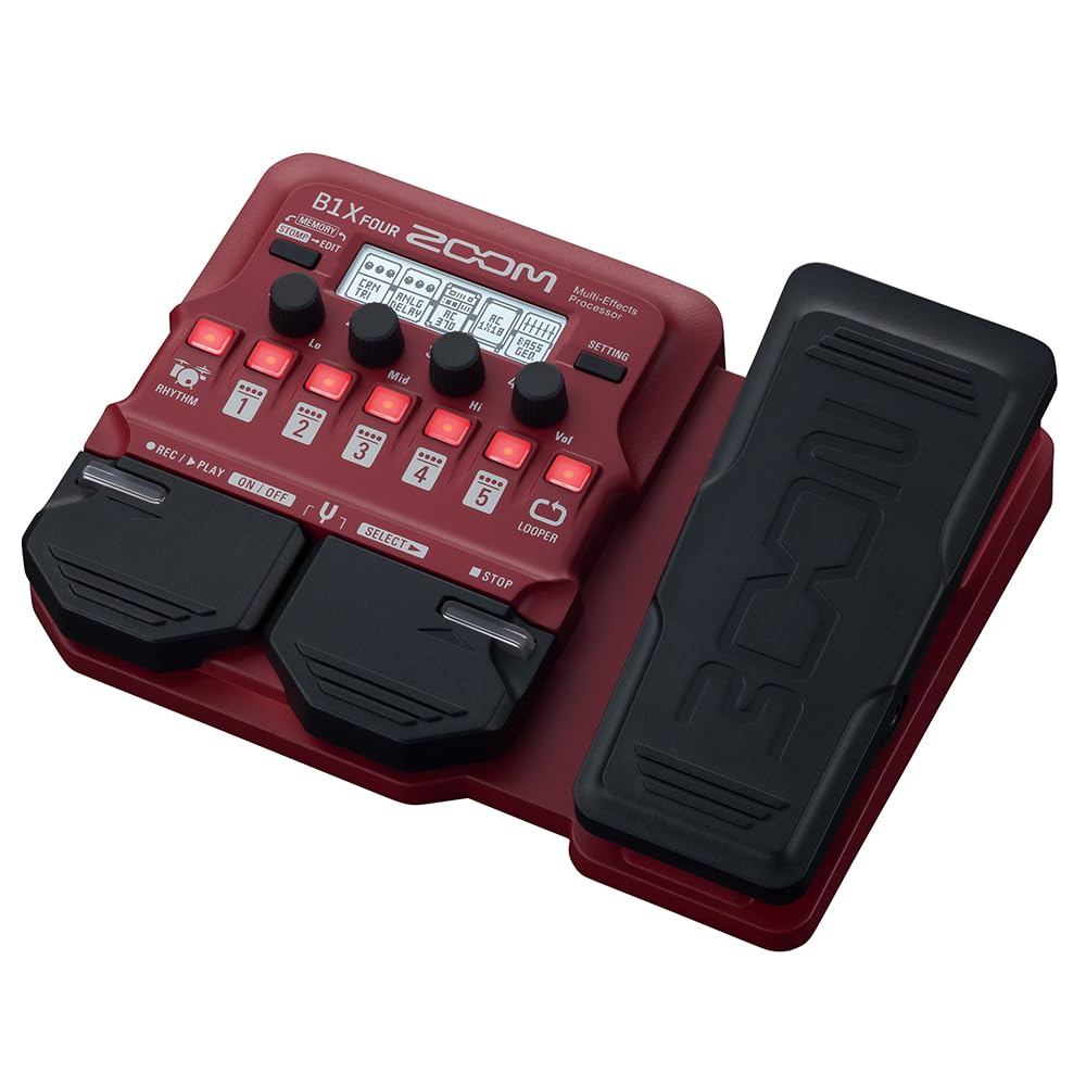 

ZOOM B1X FOUR Bass Pedal with 71 9 Amp Cabinet Up to 5 Simultaneous Lightweight and Ideal for B Series Extended Multi-Effects Pedal, Effects, Models, червоний
