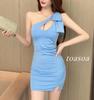 Toa Soa Mini Ribbon Dress Light Women's One-Shoulder (XL, Blue)