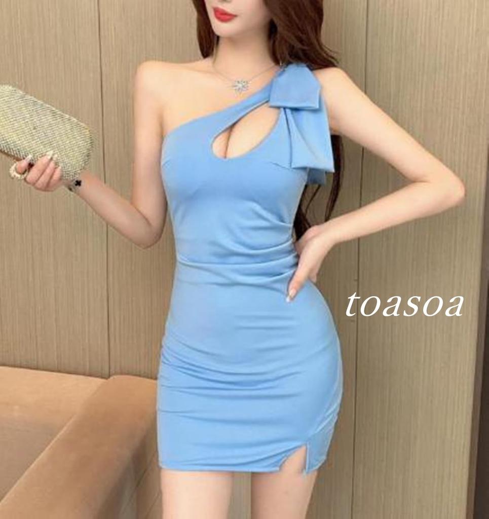 Toa Soa Mini Ribbon Dress Light Women's One-Shoulder (XL, Blue)