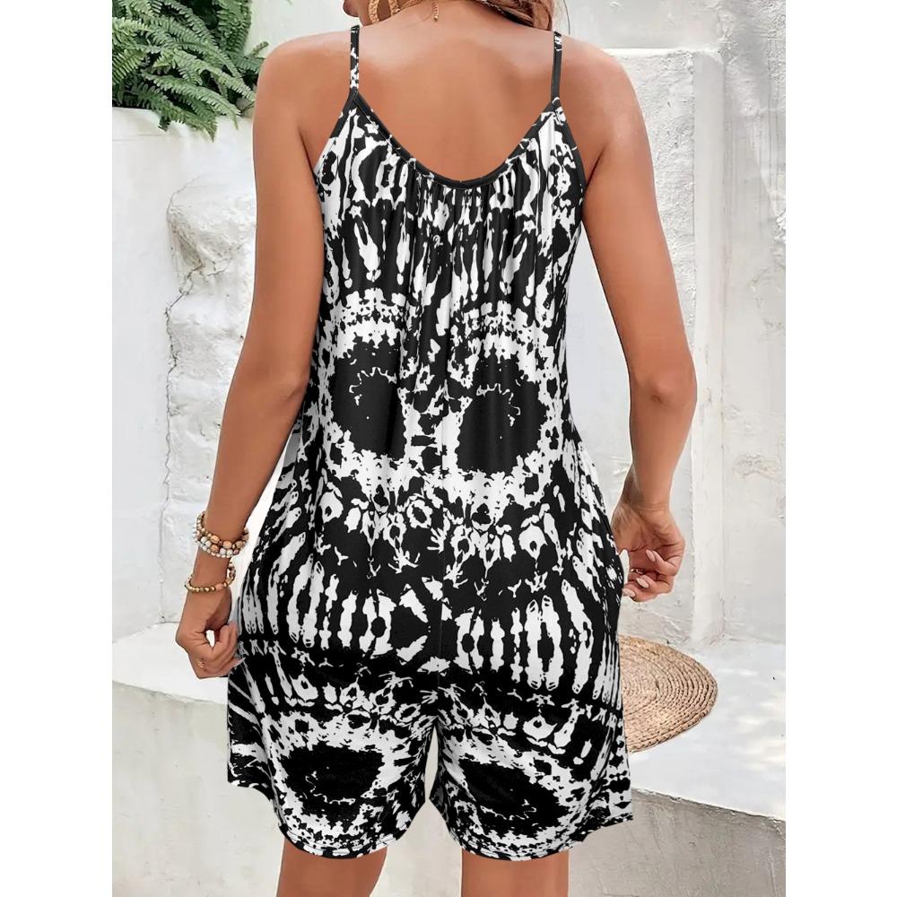 Women Casual Jumpsuits Summer Sleeveless Stretchy Shorts Rompers with Pockets Neck Short Jumpsuits  Overalls Jumpsuit for Women Summer Beach Vacation
