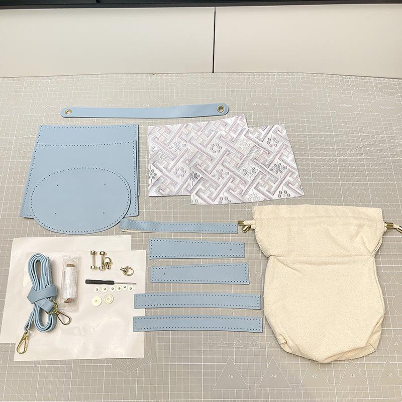 Zhuang Brocade Women's DIY Retro Bucket Crossbody Bag with Drawstring