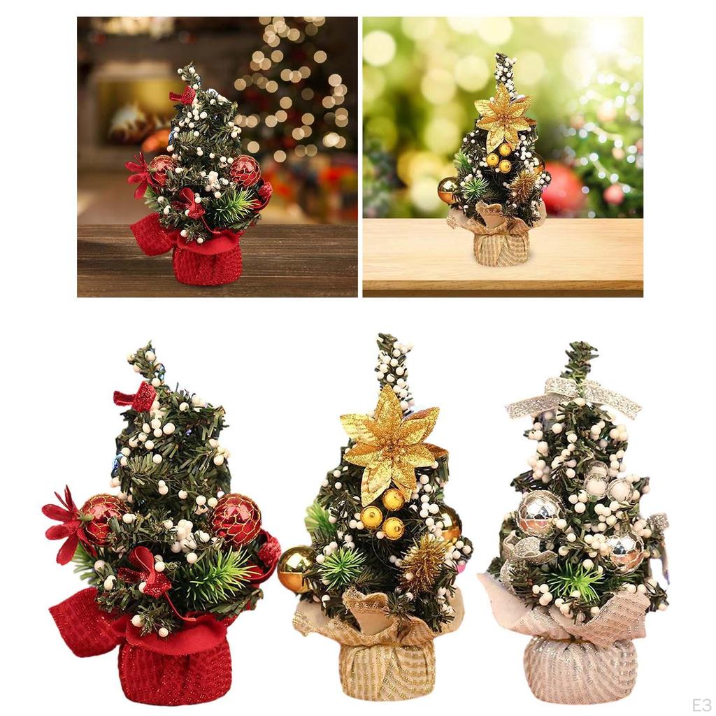 Desktop Christmas Tree with Base, Mini Artificial Decoration, Craft Miniature