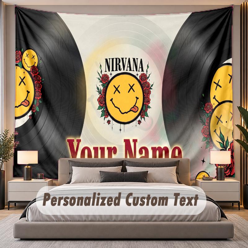Custom Name Text Tapestry Nirvana Personalized Polyester Wall Tapestry For Bedroom And Room