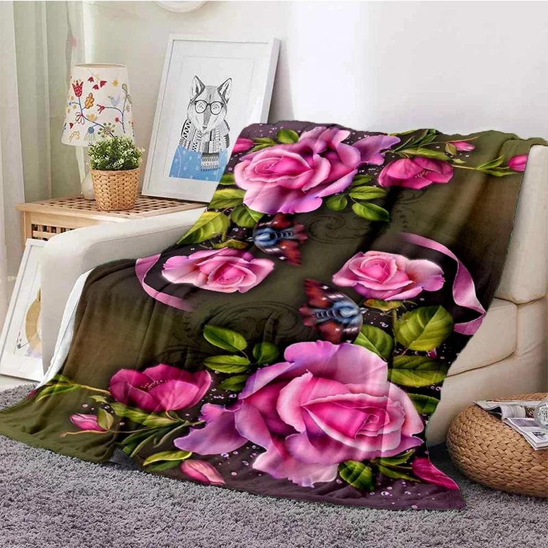 Red Roses Water Droplets Flannel Throw Blanket Valentine's Day Gift for Girls Women King Queen Size for Couch Sofa Living Room