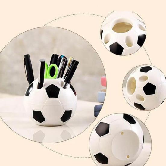 Soccer Ball Pen Holder Football Shape Plastic Storage Box Multifunctional Desktop Organizer for Pens Pencil Makeup Brushes Office Supplies