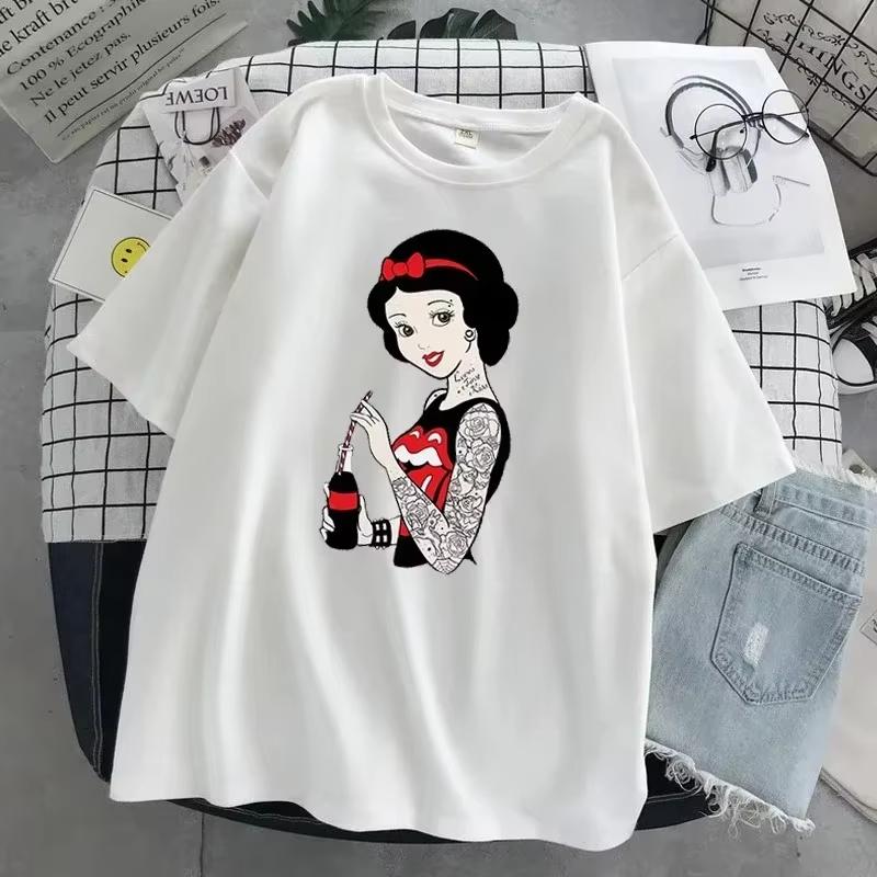 Princess Printed Alice In Wonderland ParentChild Top Black Alice Unisex Cotton Short Sleeve TShirt Unisex Women Loose Top
