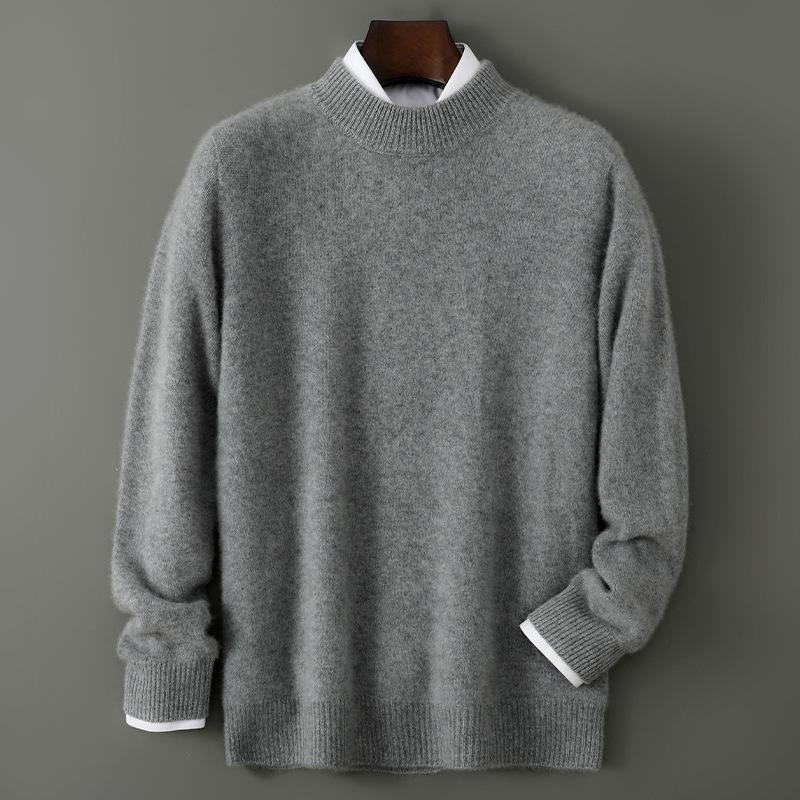 

Men s Thick Pure Wool Sweater - Half-High Collar, Loose Pullover, Popular Fashion Base Layer. L