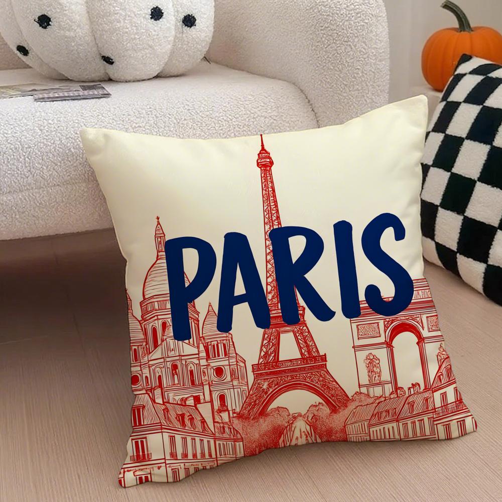 City Romantic Paris France Cushion Cover Throw Pillow Cover Hidden Button Durable Polyester Chair Cushion