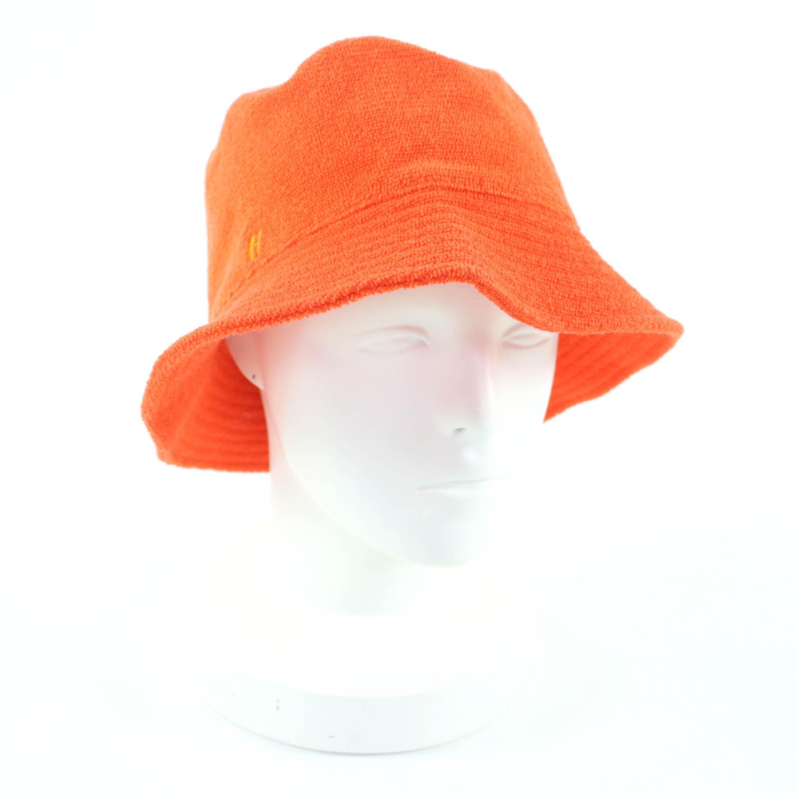 

Excellent HERMES hat H logo embroidered terry cloth bucket Orange cotton Women Used