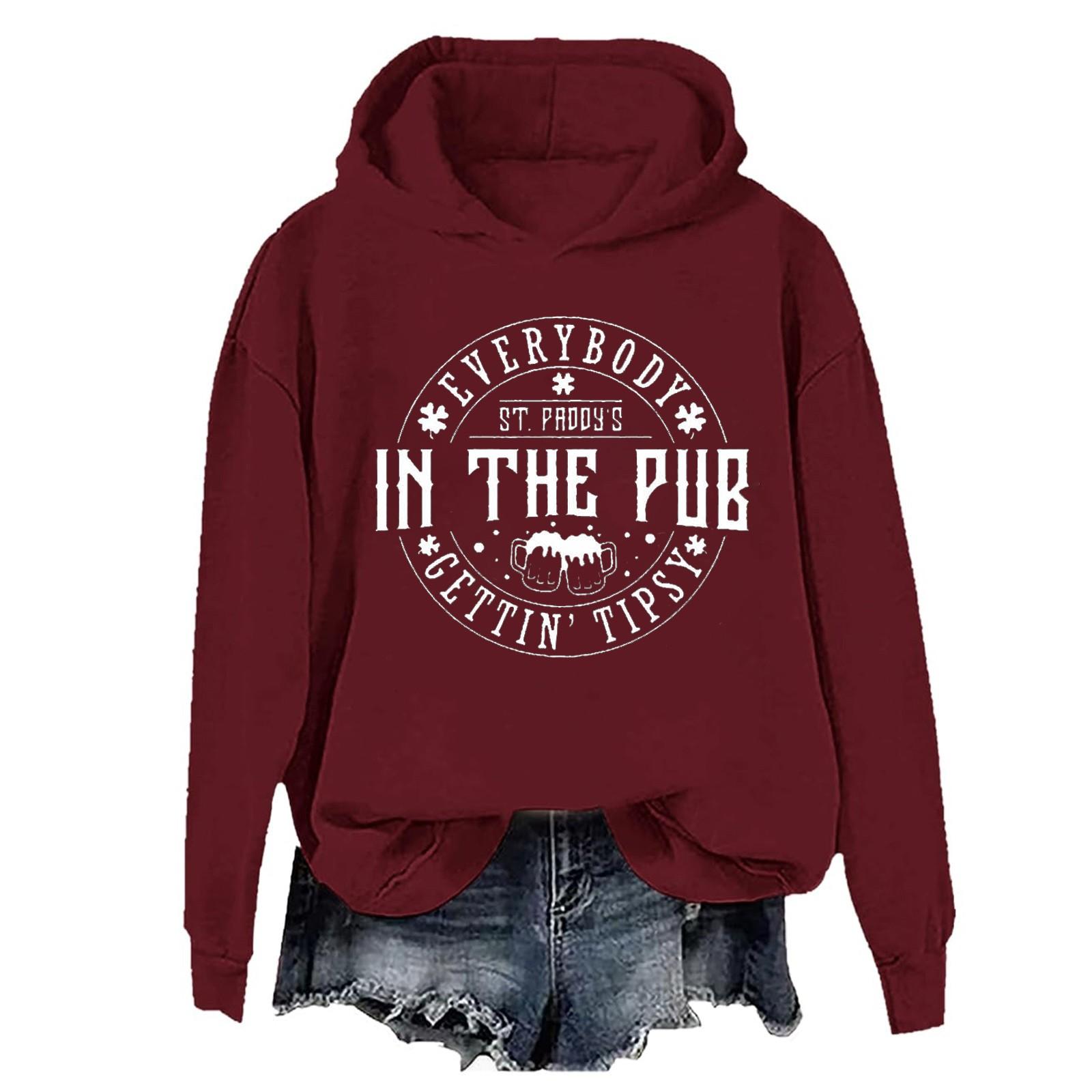 

Женская модная повседневная универсальная повседневная толстовка с капюшоном, повседневная толстовка с длинными рукавами и нашивками сверху XXXL винный