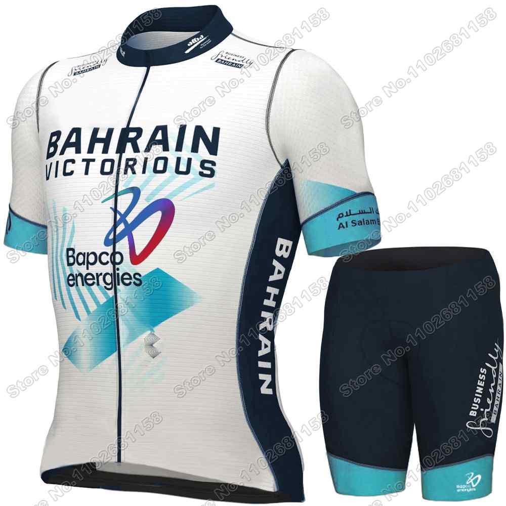 Team Bahrain-Victorious Cycling Jersey Set White Summer Cycling Clothing Men Kit Road Bike Shirt Suit Bicycle Bib Shorts