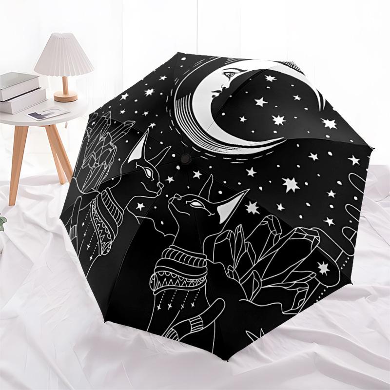 1pc Moon Cats Crystals Night Sky Umbrella with Plastic Handle,Suitable for All Seasons Home Travel Outdoor UmbrellaDD197