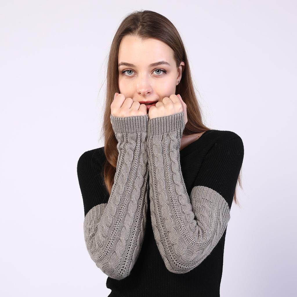 New Korean Women's Autumn and Winter Half Fingered Woolen Gloves Knitted Warm Exposed Finger Arm Guards with False Sleeves