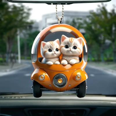 Cat Pendant Car Ornament Hanging Realistic Animal Cat Rearview Mirror Hanging Decor Acrylic Car Charm Party Festival Gift for Car Lovers