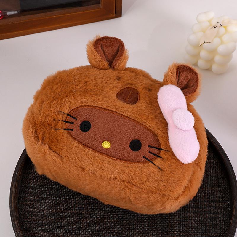 Japanese Style Cat Plush Pencil Case - Cute Beaver Cartoon, Large Capacity Stationery Storage Bag