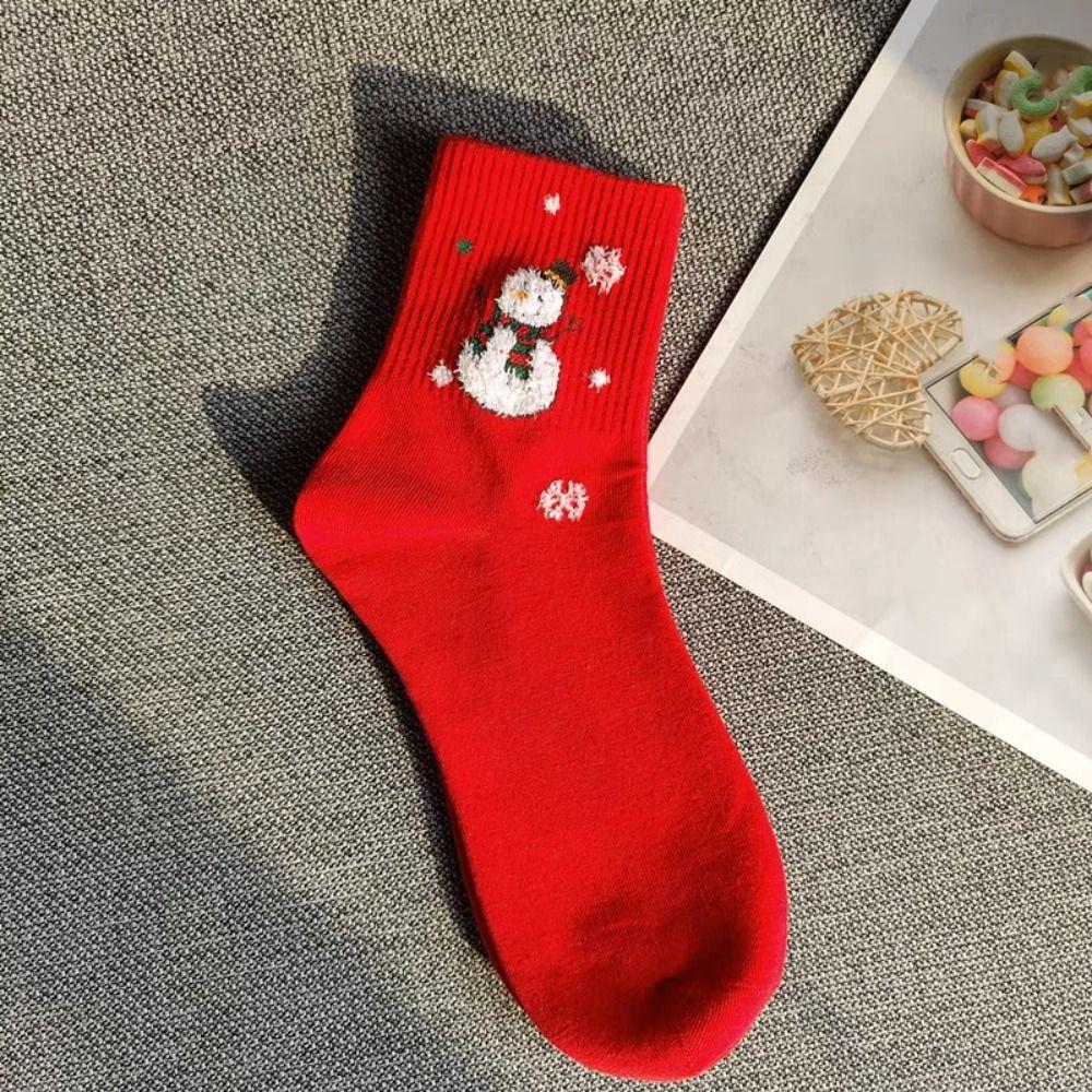 5Pairs Cartoon Christmas Socks Snowman Santa Claus Tube Sock High Ankle Socks Mid-calf Socks  Girl