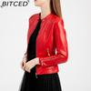 BITCED Fashion Women's PU Leather Short Jacket with Stand Collar Lightweight Spring/Autumn Leather Jacket