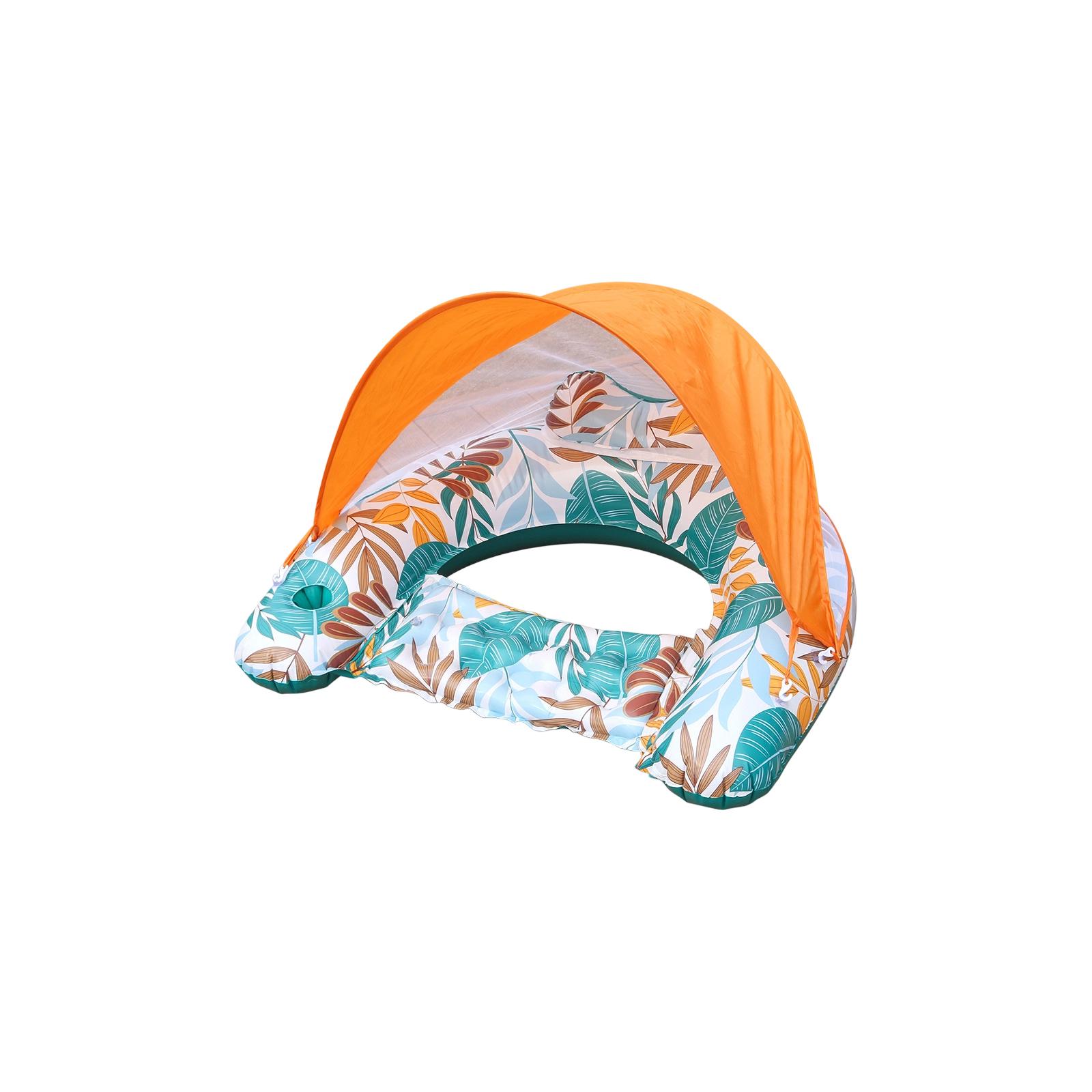 

Inflatable U-Shaped Lounge Chair with Sunshade Canopy and Drink Holder Adult Pool Float Thickened PVC Material Water Recreation Floating Lounger синий