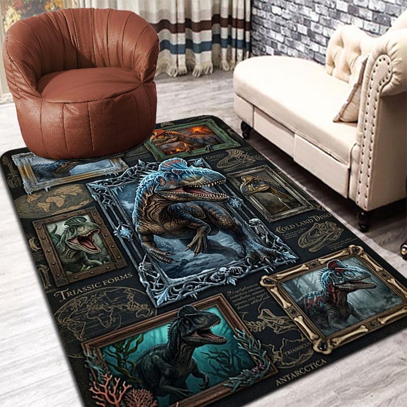 Cryolophosaurus Dinosaur Evolution Pattern Rug Floor Mat for Living Room or Bedroom Soft and Comfortable Carpet a Gift for Birthday and Holiday.