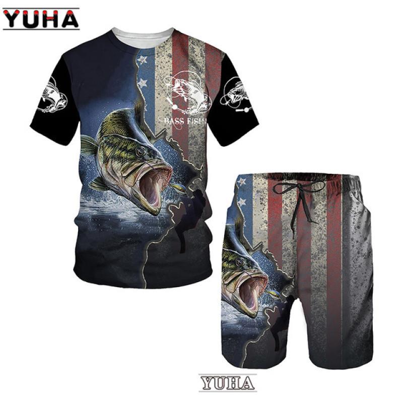 Karpfen Angeln 3D Gedruckt Sommer Lustige T-shirt Shorts Set männer Sportswear Trainingsanzüge O Hals Kurzarm Coole Männer der Kleidung