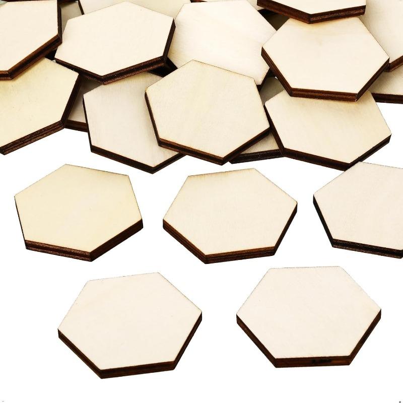 50PCS 4CM Unfinished Wood Hexagon Pieces Wooden Hexagon Cutouts Blank Hexagon Slices Wooden Chips Embellishments for DIY Crafts