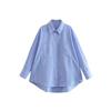 Spring New Arrival Women's Clothing Long Sleeves Lapel Versatile Casual Loose Inner Wear Bandage Dress Tops Blue and White Stripes Shirt