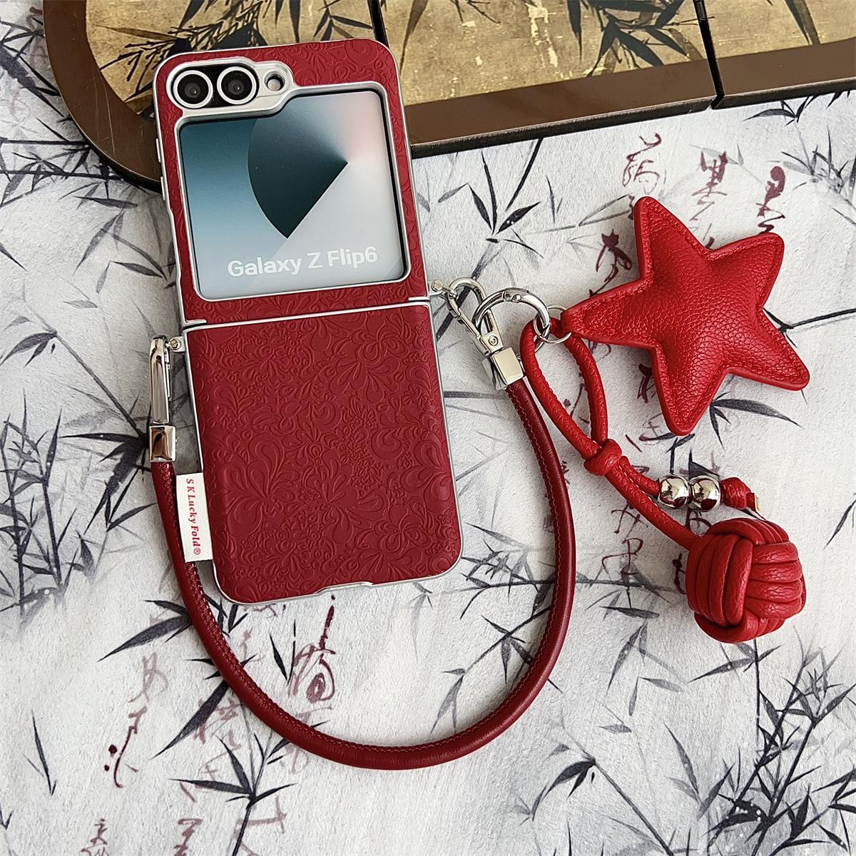 

Retro Flower Pattern Rope Wrist Strap Phone Case Leather for Samsung Galaxy Z Flip7 Flip7fe Z Flip6 Flip5 Hinge Protective Cover Galaxy Z Flip5