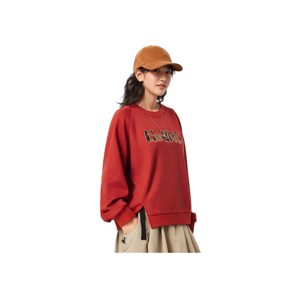 Li Ning Sports Lifestyle Series Loose Fit Round Neck Letter Embroidery Sweatshirt Women sweatshirt AWDVB36-4