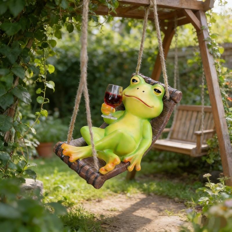 Resin Hanging Sleepings Frogs Figurines Swing Frogs Statue Garden Decors Landscape Decors Animal Figurines Sculptures