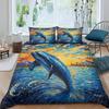 3D Printed Premium Oil Painting Dolphin Duvet Bedding Set, Children's Adult Bedding Set, Zipper with Pillowcase Bed Set, Double