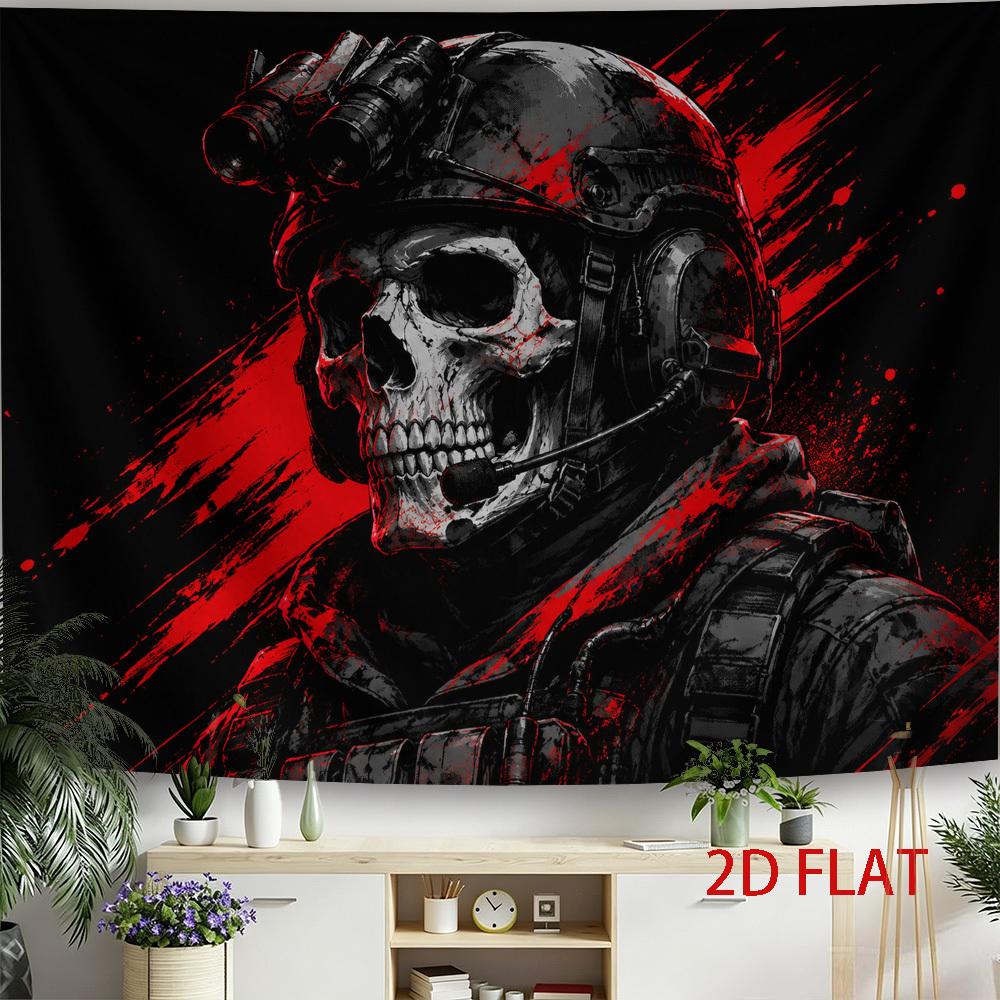 2D Flat - 2D Flat - 2D Flat Print 1pc Tapestry Skull Soldier Helmet Wall Hanging Red Black Gaming Room Decor Themed Party Banner Suitable for Family P