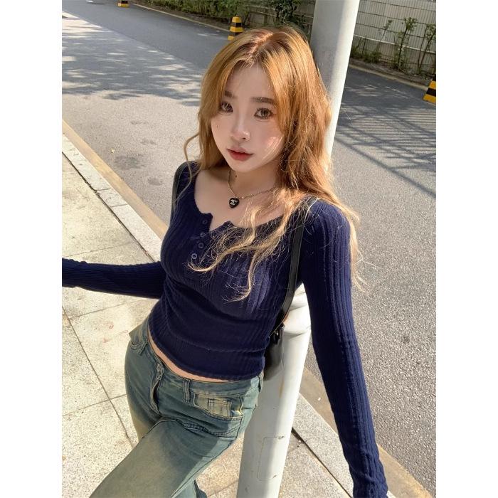 

Women s Retro Long Sleeve Button Collar Slim Fit Autumn Base Layer Shirt Medium