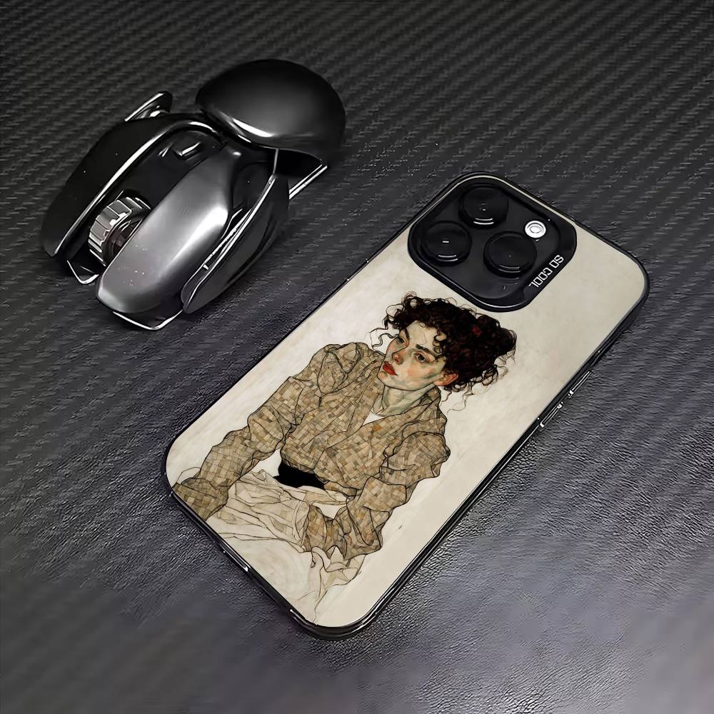 E-Egon S-Schiele Phone Case For iPhone 17, 16,15,14,13,12,11 Plus,Pro Max, Colorful Silver Funda Cover