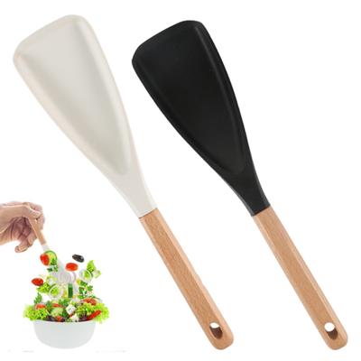Cucchiaio da Cucina in Silicone Pala da Insalata Spatola Resistente al Calore Manico in Legno Utensili da Cucina