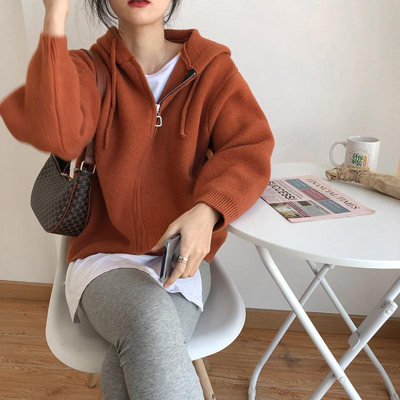 Zippered Hooded Knitted Cardigan Sweater for Women's Autumn Casual Wear Elegant and Comfortable Women's Clothes