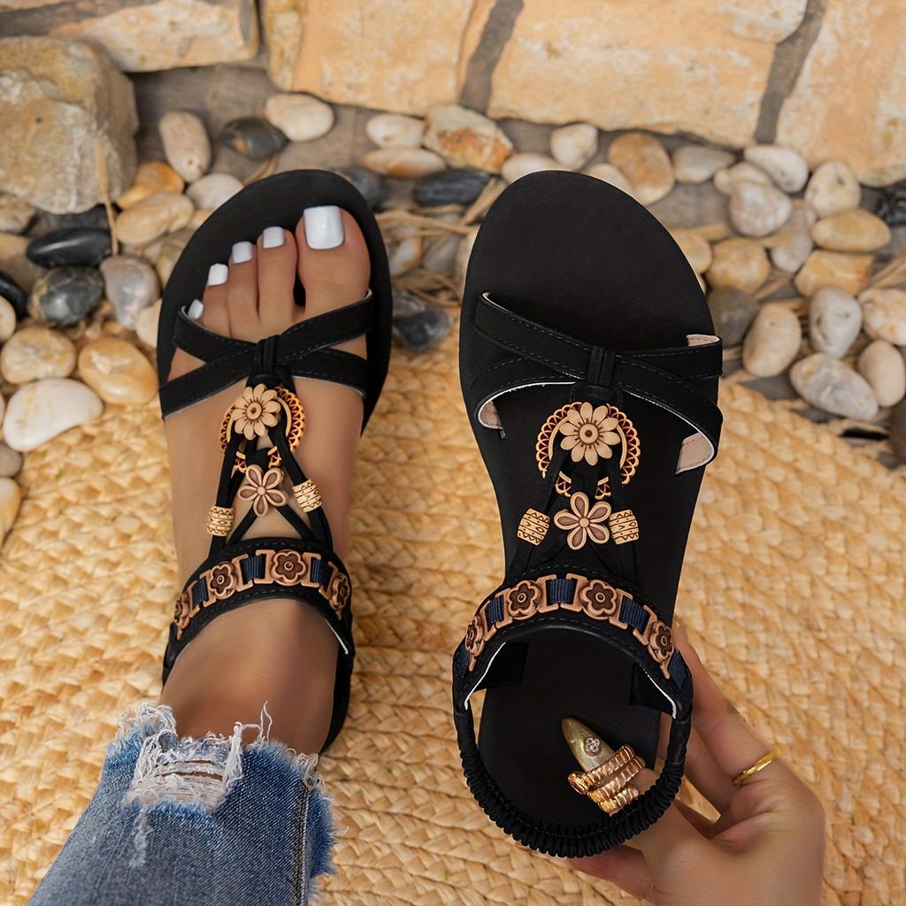 Women's Fashion Sandals Summer Casual Flat Beaded Breathable Sandals