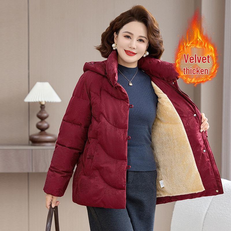 

Mom’s New Stylish Winter Fleece-Lined Thick Cotton Jacket for Seniors 5XL (145-155 jin) красный
