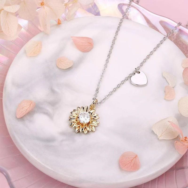 Sterling Sunflower Pendant Necklace Women Delicate Cross Chain Choker Elegant Floral Jewelry Gift