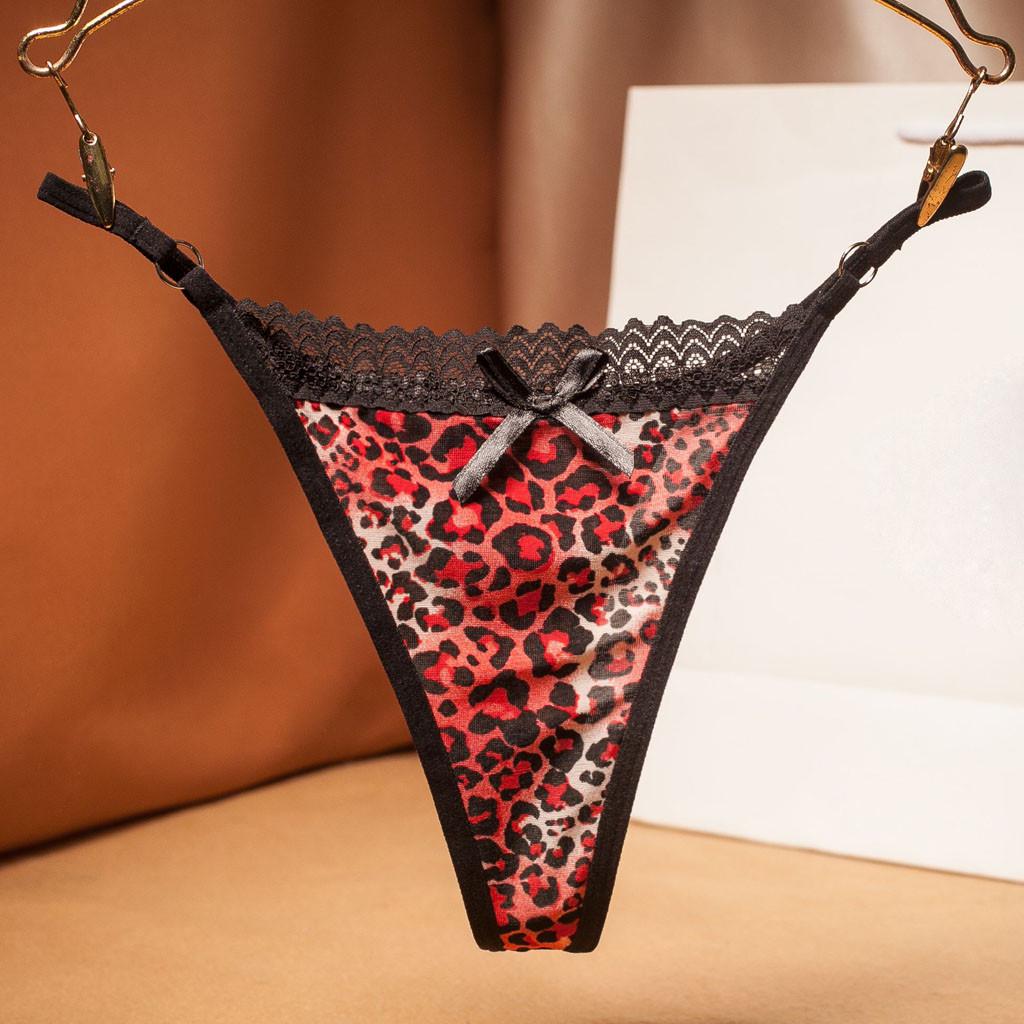 Women Leopard Lace Mesh Sheer Underwear Lingerie Thongs Panties Sexy Briefs