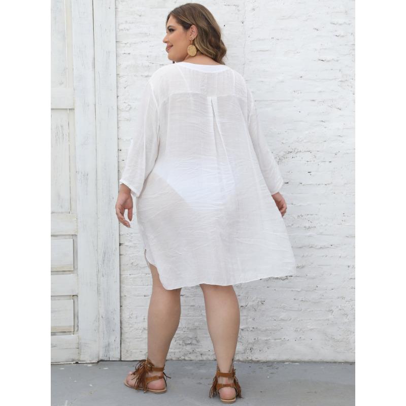 Dámské košilové halenky nadměrných velikostí plážové bikiny přikrývky Přímořská dovolená Deep V sexy šaty