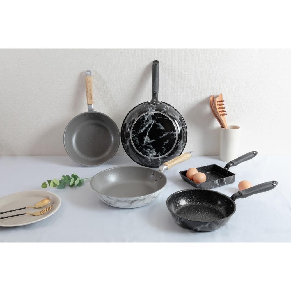Bestco Deep Frying Pan 24cm Gas Stove Only White Marble Pattern MARBLE KITCHEN NX-104
