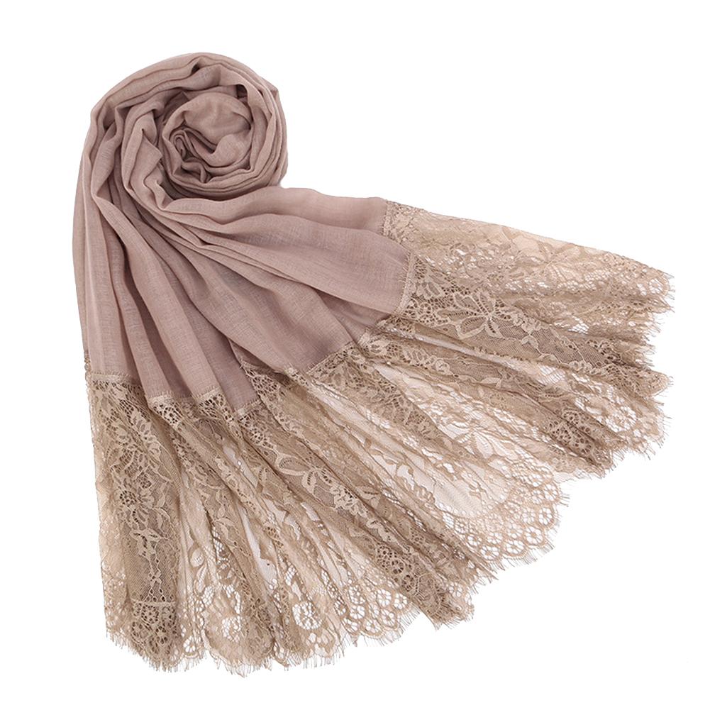 Women Simple Solid Color Lace Splice Long Scarf Shawl