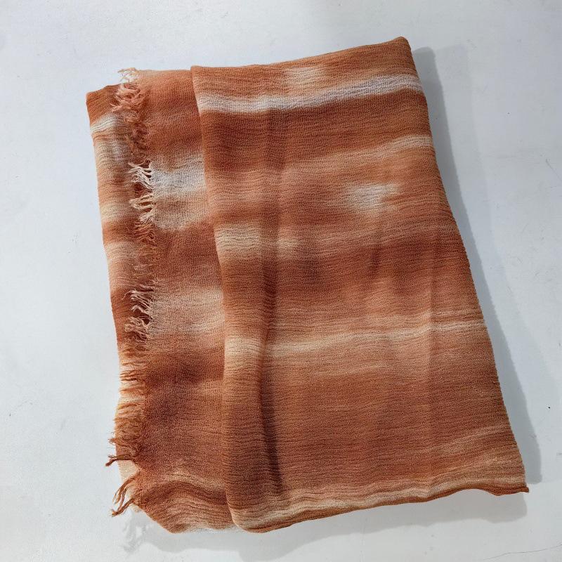 Retro Gradient Pleated Stripe Cotton Headscarf - Women's Large Ethnic Wrap