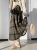 Korean Retro Plaid Woolen A-line Skirt for Women - High Waist Winter Long Skirt