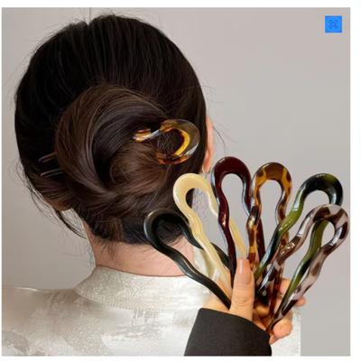 U-Shaped Hair Fork Fashion Tortoiseshell Acetate Acrylic Hairpin Geometric Headwear Hair Sticks Women Girls Hair Accessories