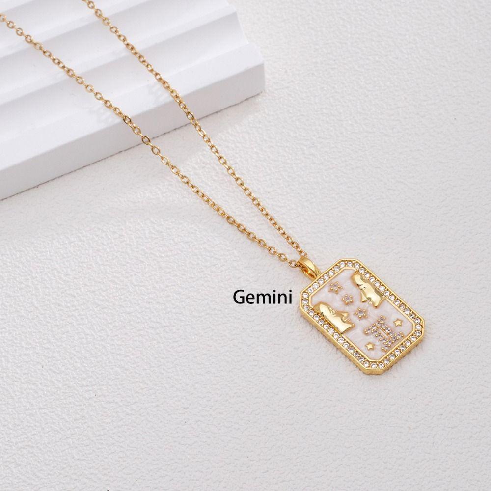 Neck Jewelry 12 Constellation Necklace Zircon Zodiac Pendant Necklace Retro Clavicle Chain  Gifts