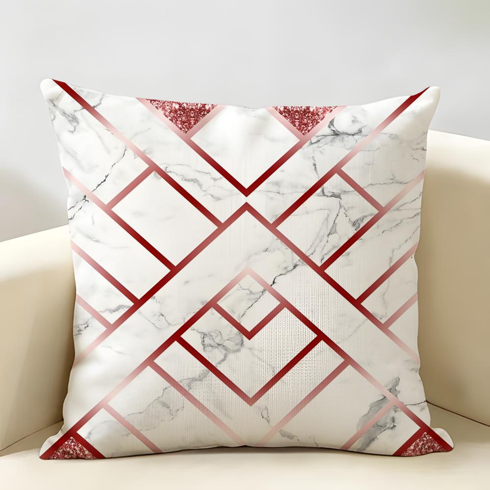 Marble Geometric Patterns Cushion Cover Natural Linen Organic Fabric Double-Sided Printing Breathable Perfect For Home Decor