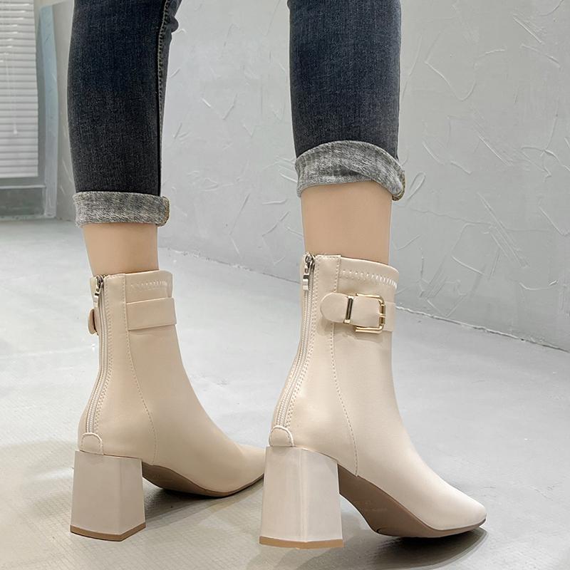 Fashion Aphixta 7cm High Heel Black Modern Boots Warm Lining Ankle Boots Women Winter Snow Boot Zip Shoes botas mujer botines Big Size42